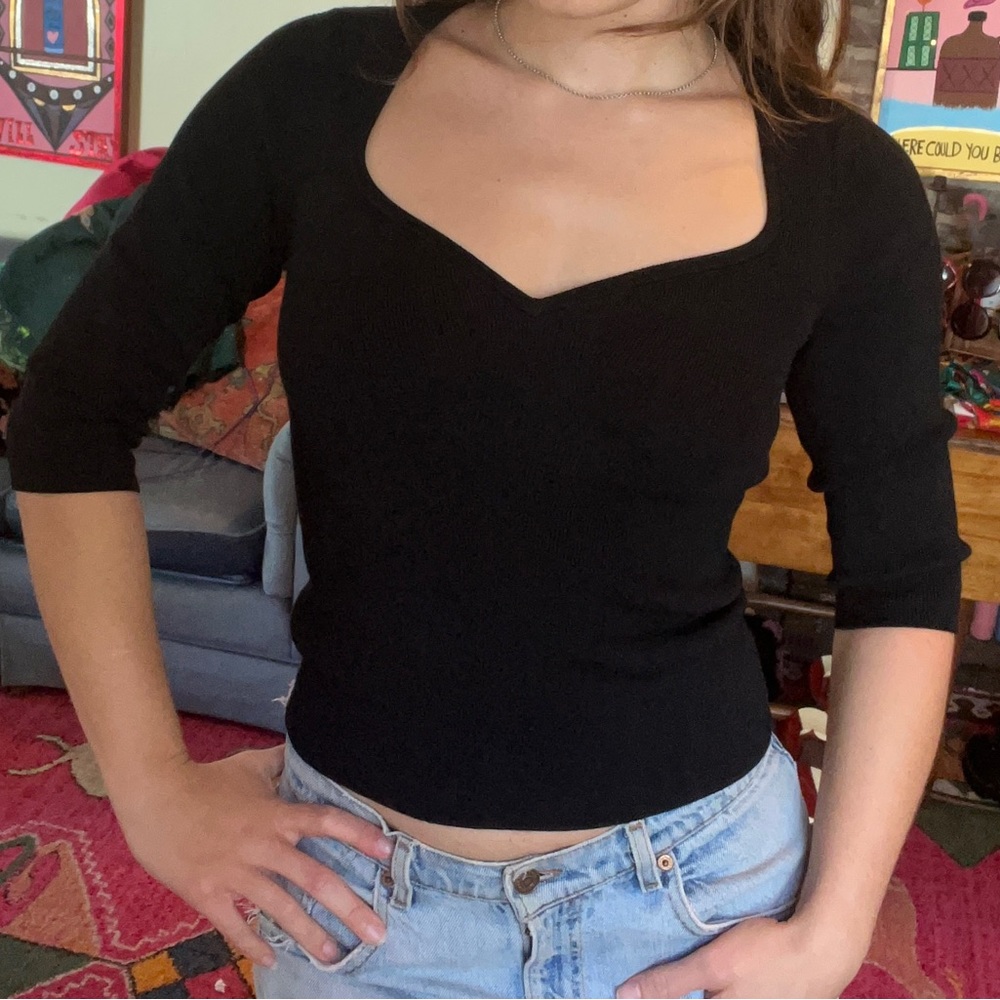 MAEVE Sweetheart Sweater Top 3/4 Sleeves Size Small